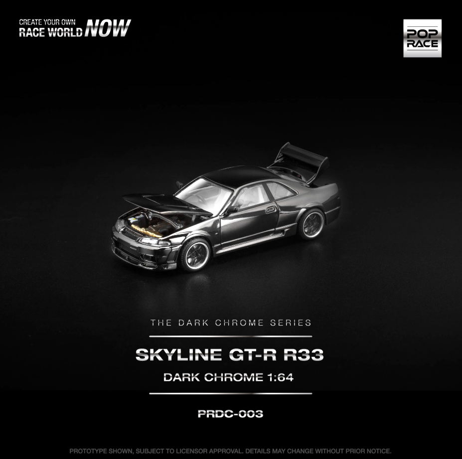 Pop Race Nissan Skyline GT-R (R33) Dark Chrome 1:64 Diecast Model (PRDC003)