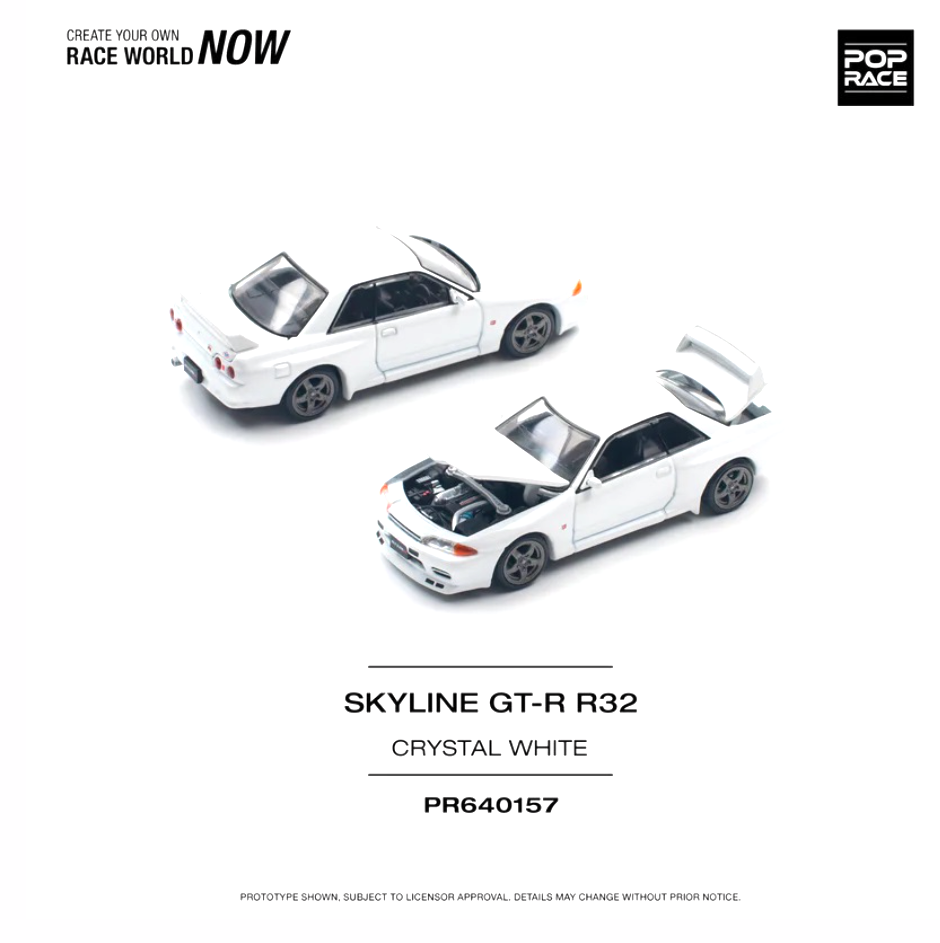Pop Race Nissan Skyline GT-R (R32) Crystal White 1:64 Diecast Model (PR640157)