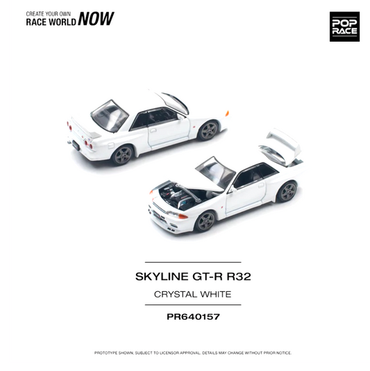 Pop Race Nissan Skyline GT-R (R32) Crystal White 1:64 Diecast Model (PR640157)